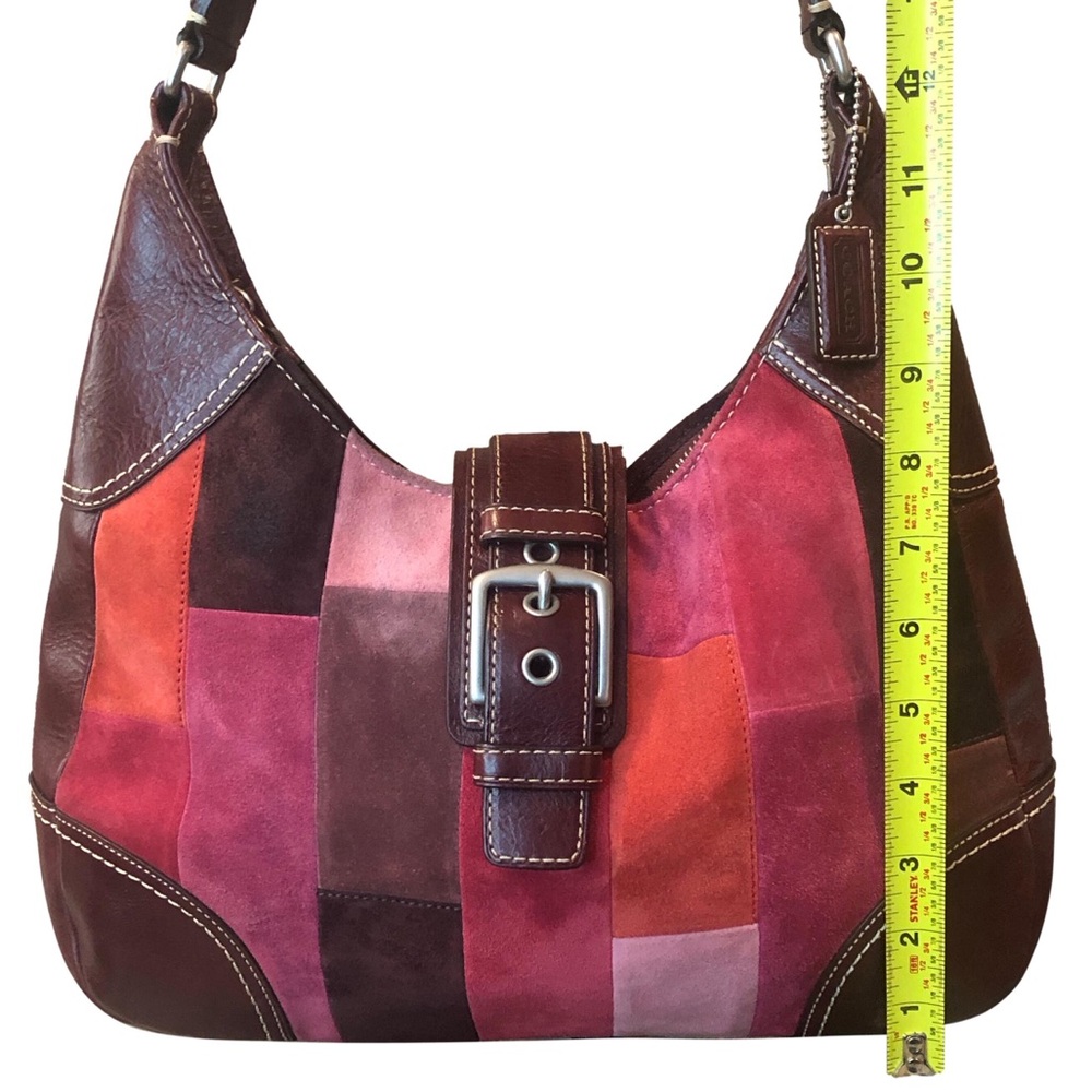 COACH Hampton Patchwork Mosaic Burgundy Leather Brown Suede Top Zip Shoulder Bag - Picture 8 of 17